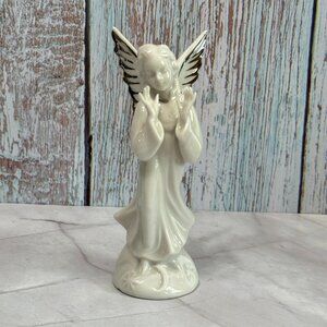 Dresden Germany Porcelain Angel Musician Singing Platinum Trim Figure 5"